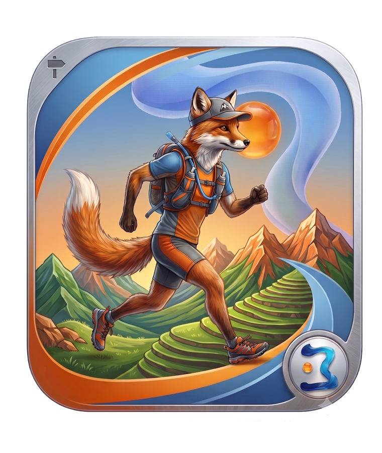RunTiyul mascot: a fox in trail-running gear